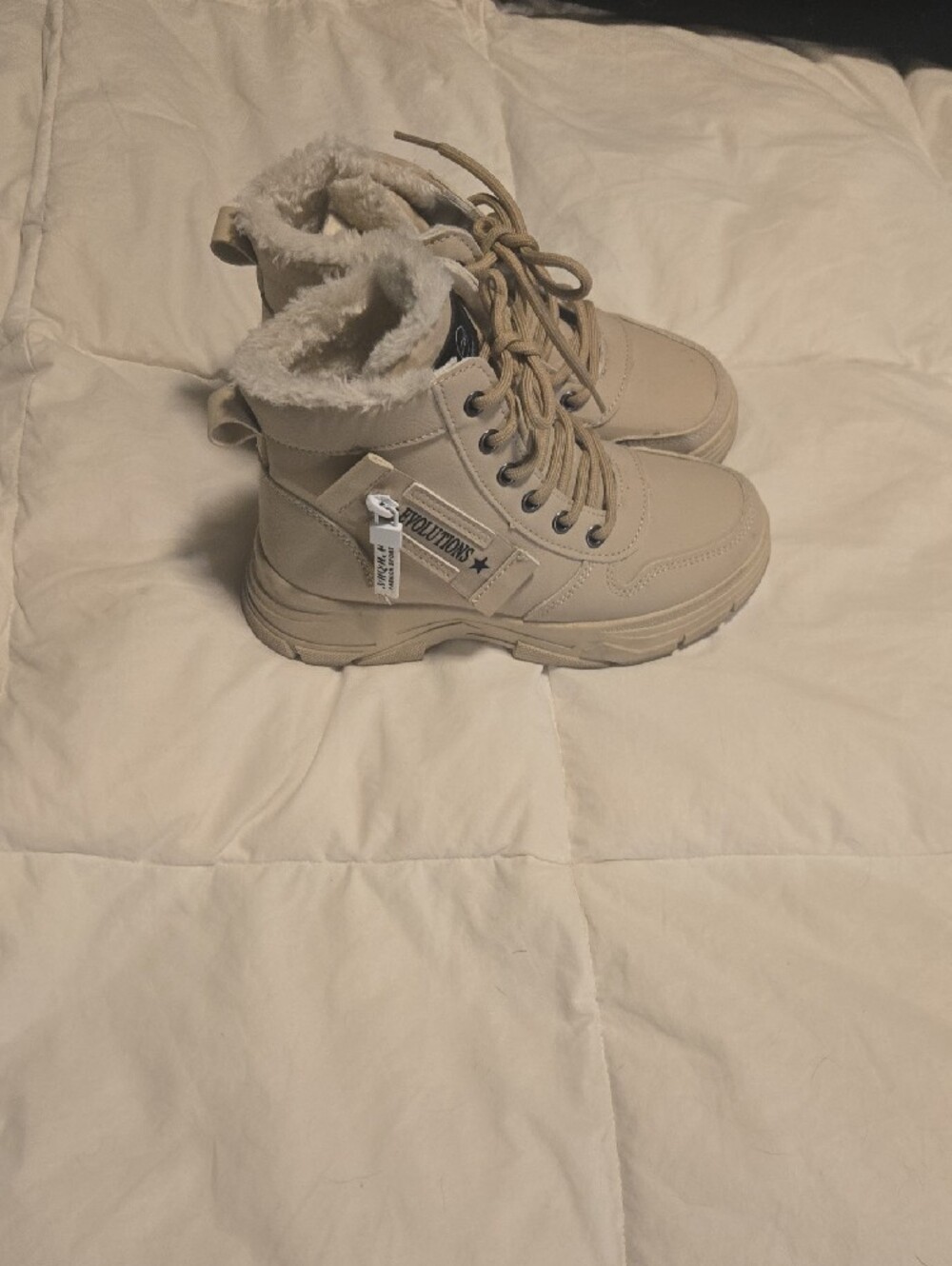 Women's Cream Faux Fur Lined Ankle Boots - Picture 7 of 9
